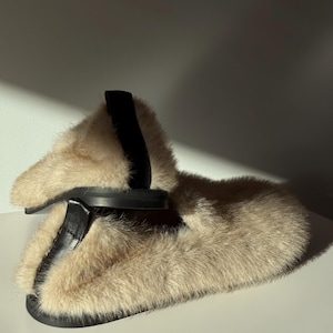Fur women flats, wide toe box slippers, warm ballet shoes