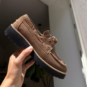 Womens topsider shoes, suede boat shoes with Vibram sole image 2