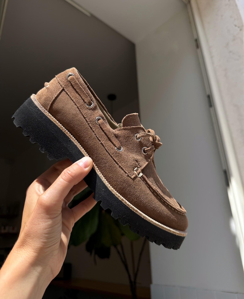 Womens topsider shoes, suede boat shoes with Vibram sole image 2