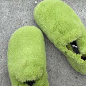 Fur women flats, wide toe box slippers, warm ballet shoes