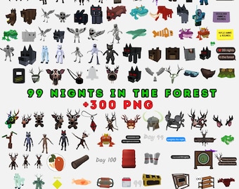 PNG-bundel 99 nachten in het bos | 300+ Fantasy Game Night-illustraties, digitale download