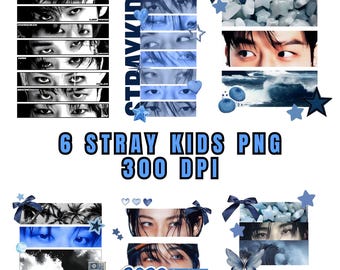 PNG-bundel met 6 verdwaalde kinderen • K-Pop digitale clipart • SKZ fanart-pakket
