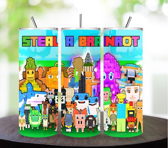 Steal a Brainrot Tumbler 20oz - 30oz Wrap PNG | 20oz Skinny Digital Download | Gamer Cup Design