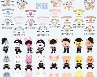 Stray Kids SKZOO PNG-bundel – 46 University K-Pop-personages, digitale clipart voor feest en knutselen
