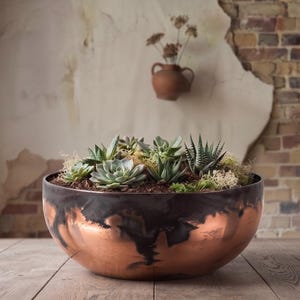 Copper Fire-Patina Planter Bowl | Hand-Torched Round Succulent Pot