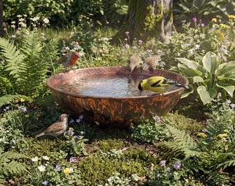 Hammered Copper Birdbath Bowl, Rustic Patina Bird Bath, Handmade Garden Water Bowl, Outdoor Copper Bowl, Wildlife Garden Decor Gift