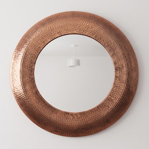 Round Hammered Copper Mirror, Handmade Copper Frame Mirror, Rustic Modern Wall Mirror, Artisan Circle Mirror, Bathroom Vanity Decor
