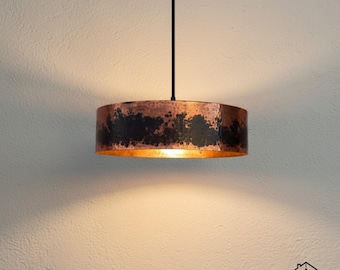 Hammered Drum Copper Pendant Light, Aged Copper Ceiling Lamp, Rustic Modern Kitchen Island Light, Handmade Copper Hanging Light