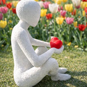 Minimalistische Herz Skulptur - Strukturierte 3D gedruckte Figur mit rotem Herz