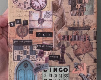Mixed Media Collage, Inspirational Ephemera Art, "You are the greatest project you will ever work on"