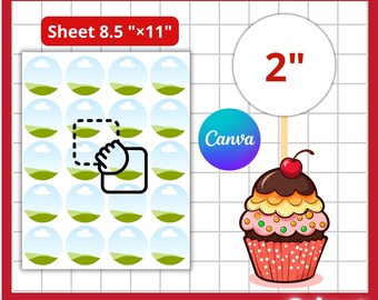 Cupcake Topper Template, 2 inch, Editable Canva (Digital Download)