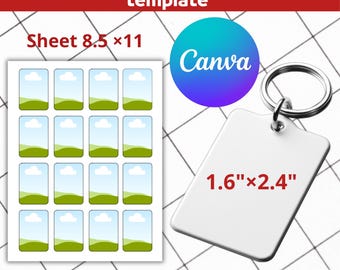 Rectangle Keychain Sublimation Template, Canva Editable Sticker Design (Digital Download)