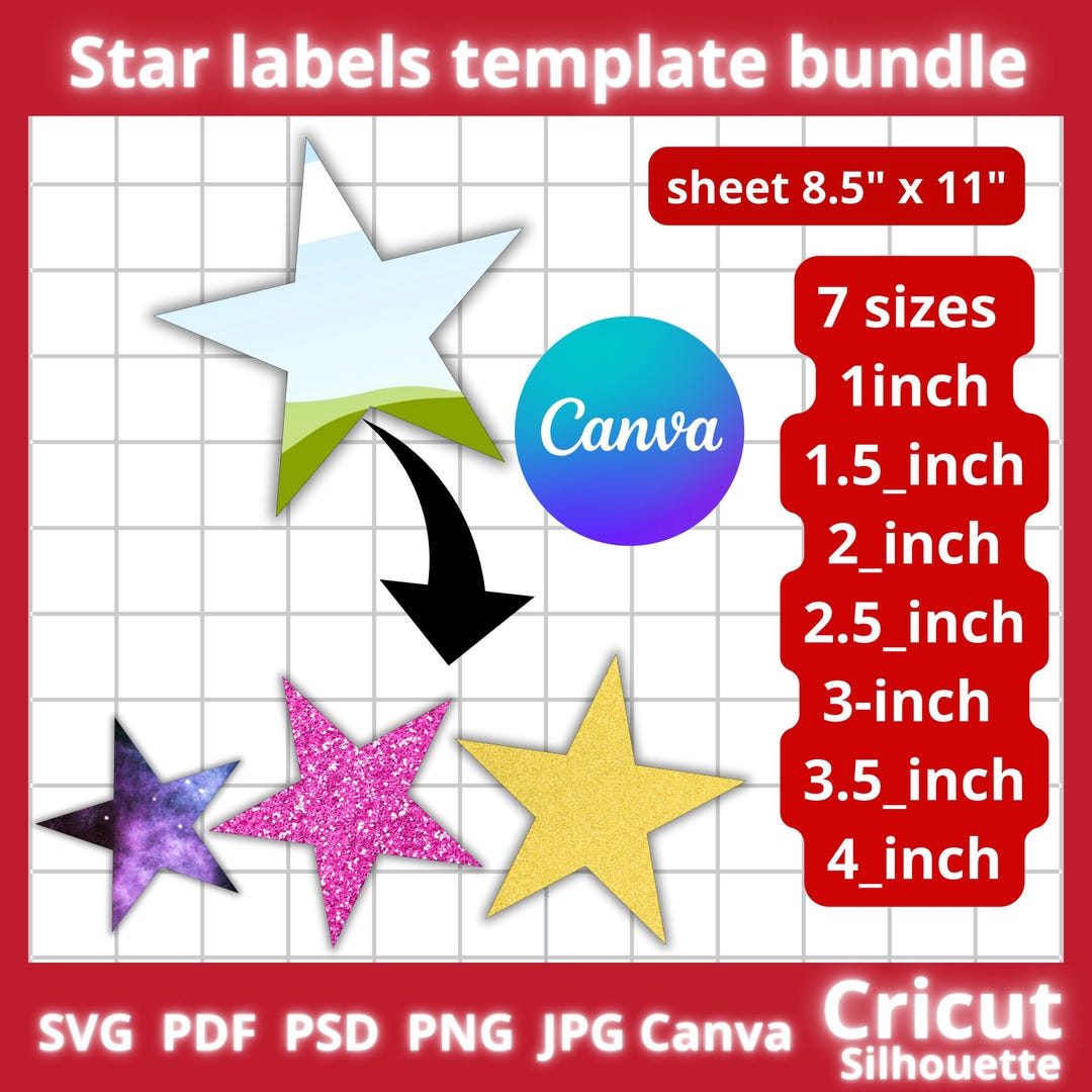 Star Labels Template Bundle, Customizable Canva Stickers (digital ...