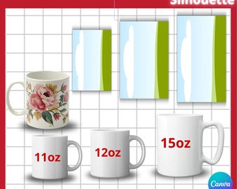 Mug Wrap Template Bundle, 11oz 12oz 15oz, Canva, SVG, PNG (Digital Download)