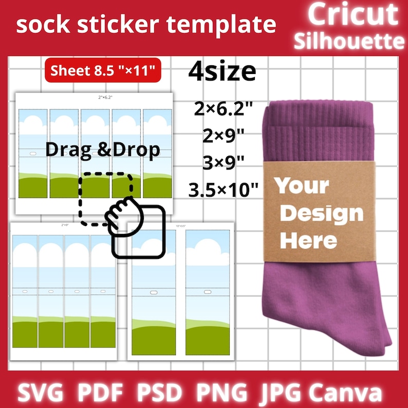 Socks Sticker Template, Wrap Label SVG, Canva Editable،drag and drop in Canva image 1