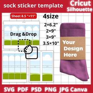 Modelo de adesivo para meias, etiqueta para embalagem em SVG, editável no Canva, basta arrastar e soltar no Canva.