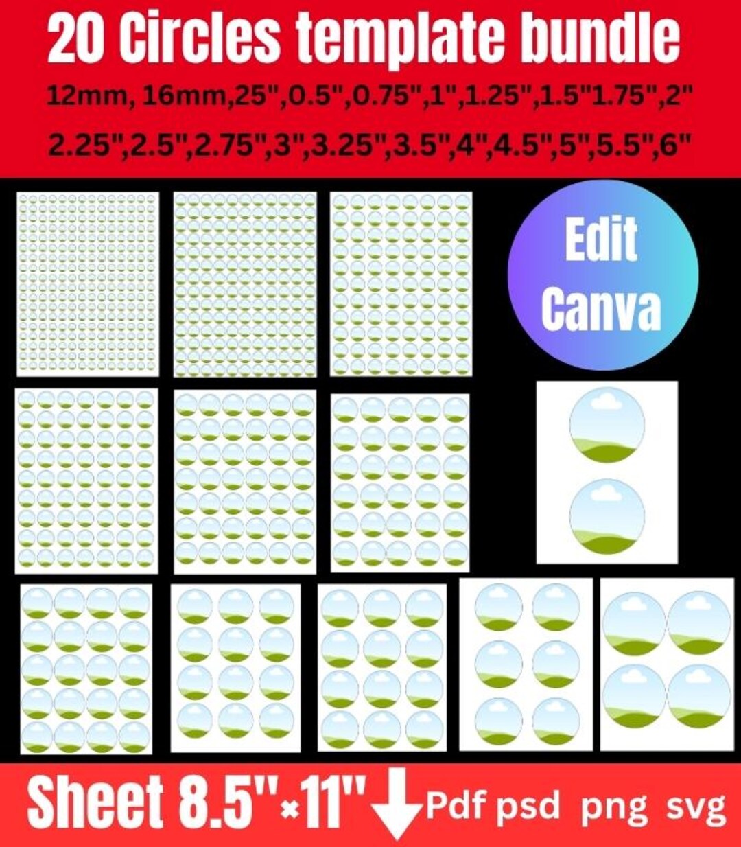Circle Templates Bundle, Editable Canva Design, Label Template (digital ...