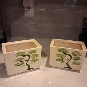 Vintage Norton Ceramic Planters Set of 2, Mid Century Modern Ming Tree Bonsai Rectangular Pots, California Pottery Herb Flower Planter