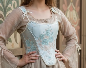 Corpete estilo feira medieval – Top de corpete bordado, traje medieval para LARP, roupa de fantasia estilo fairycore