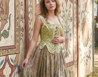 Haut corset Renaissance à lacets - Corsage jacquard, costume Cottagecore