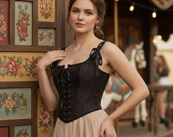 Corset Renaissance en brocart - Corsage médiéval à lacets, costume GN