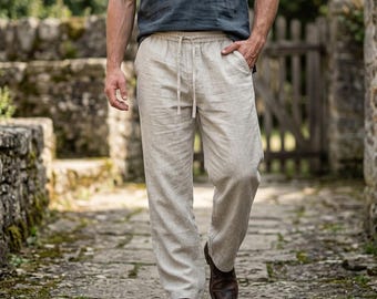 Calças de linho renascentistas – Calças medievais, roupas vikings, calças para fantasias de LARP, trajes para festivais de fantasia, modelagem relaxada.