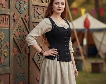 Gilet médiéval avec corsage à lacets pour femme - haut corset Renaissance équitable, serre-taille costume GN, tenue paysanne cottagecore