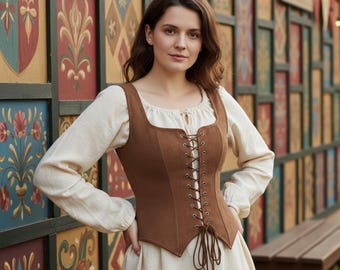 Gilet corset en daim à lacets - Corsage médiéval Renaissance
