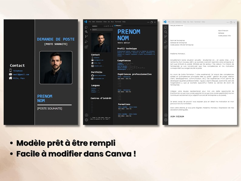 VS Code Style CV Template | Developer Canva Template | Original IT CV ...