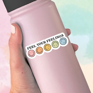Feel Your Feelings Sticker: Retro Smiley Face, Waterproof Vinyl
