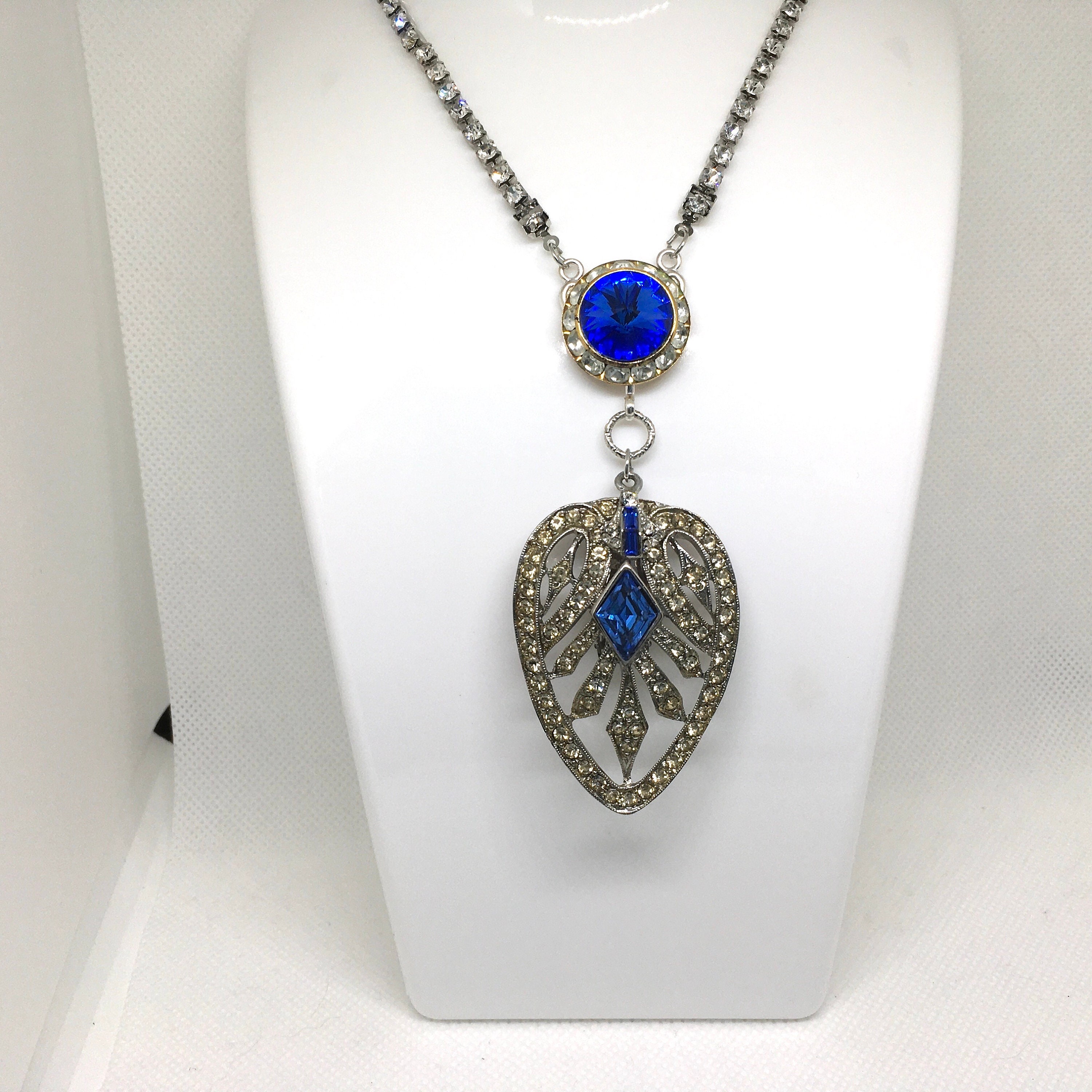 Elegant Deep Blue and Bright Blue Rhinestone Necklace on a Silver… – Second  Wind Vintage