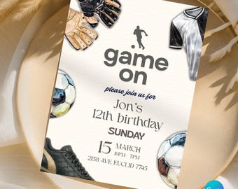 Invitación de cumpleaños de fútbol editable, invitación para fiesta deportiva infantil, cumpleaños de fútbol imprimible, plantilla digital