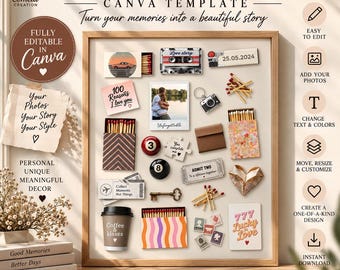 Tablero de recuerdos estético para pared, póster de collage de fotos personalizado, regalo de recuerdo personalizado, decoración moderna imprimible