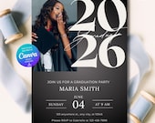Graduation Invitation Template 2026, Editable Photo Graduation Party Invite, Modern Black Gold Grad Invite, High School College Graduation
