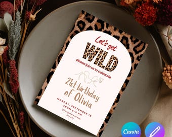 Leopard Print Birthday Invitation, Wild Party Invite, Editable Canva Template, Jungle Girls Night Out