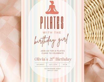 Pilates Birthday Invitation, Wellness Party Invite, Coquette Ribbon Pilates Template, Yoga Bachelorette Brunch Invitation