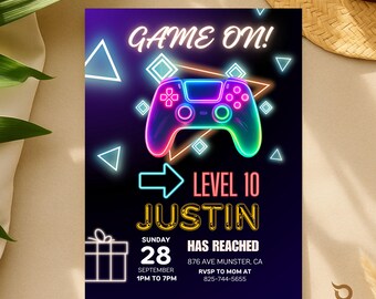 Game On Birthday Invitation, Console Style Gamer Party Invite, Editable Printable Kids Template