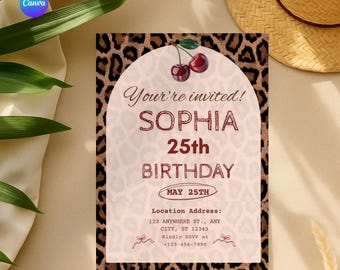 Editable Leopard Birthday Invitation, Wild Party Template, Cheetah Print Invite, Girls Night Out
