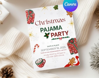 Christmas Pajama Party Invitation, Editable Holiday Sleepover Invite