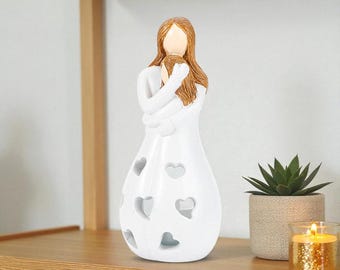 Resin Mother & Daughter Candle Holder – Heart Cutout Tealight Sculpture
