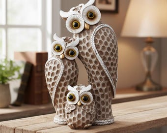 Teal Gold Owl Figurines Set Modern Resin Statue Textured Bird Sculpture Home Decor Living Room Shelf Accent Wisdom Gift for Her