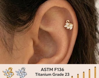 Minimalistischer Titan-Knorpel-Schwanenohrstecker, winzige G23-Implantat-Ohrstecker mit flacher Rückseite, 16G/18G Tragus- und Conch-Ohrring, hypoallergenes Geschenk