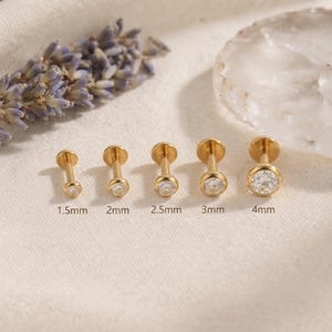 Liten Bezel-örhänge, titan nässtift, 1,5, 2, 2,5, 3, 4 mm platt baksida örhänge, tragus helix örhänge, hypoallergen, 20G 18G 16G