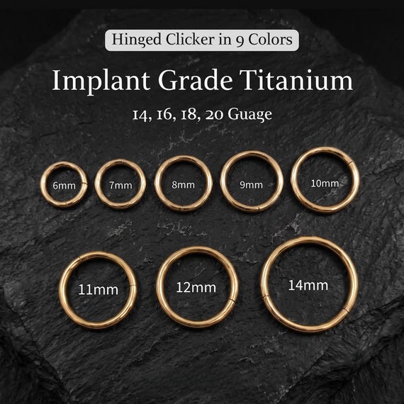 Implant Grade G23 Titanium Hinged Clicker Hoop, Gold Nose Ring, Septum Hoop, Cartilage Helix Earring, 20G 18G 16G 14G, 6-14mm