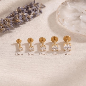 Mini-Ohrstecker aus Titan mit Druckknopf, 1,5, 2, 2,5, 3, 4 mm, flache Rückseite, Tragus-, Helix- und Nasenpiercing, hypoallergen, 20G, 18G, 16G