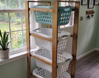 Laundry Basket Holder Storage Shelf (2 Bushel), Playroom storage, Laundry Organizer