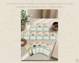Tarjetas didácticas de Ashtanga Yoga • 35 tarjetas imprimibles en PDF • Yamas Niyamas (8 ramas) • Tarjetas de meditación