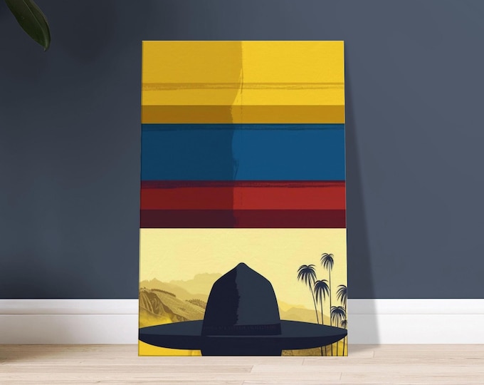 Colombia Travel Poster Sombrero Vueltiao Flag Colors Canvas Wall Art Print Minimalist Decor Gift