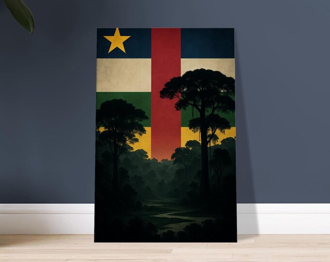 Central African Republic Canvas - Rainforest River Flag Art | Minimalist Africa Wall Decor Poster