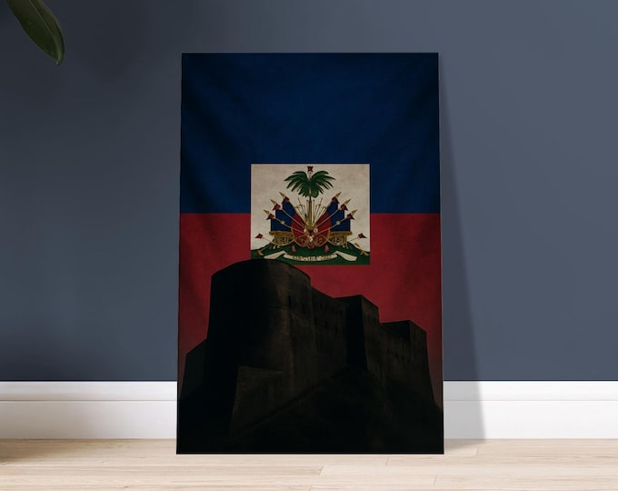 Haiti Canvas Wall Art - Citadelle Laferriere & Flag | Minimalist Travel Poster Caribbean Decor Gift